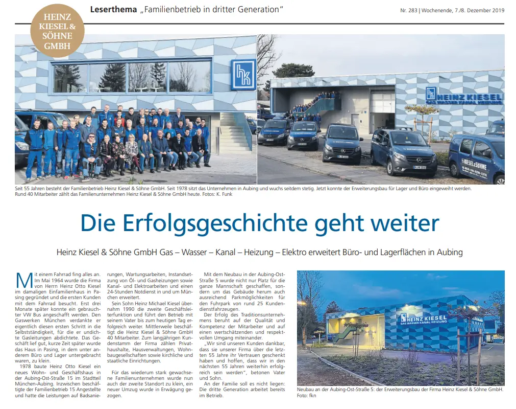 Heinz Kiesel & Söhne - Zeitungsbericht Seite 1